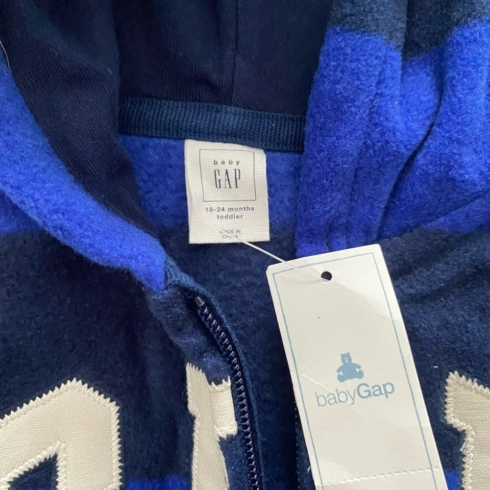 GAP Baby Navy and Royal Blue Striped Hoodie Sweatshirt 18-24 Months NWT